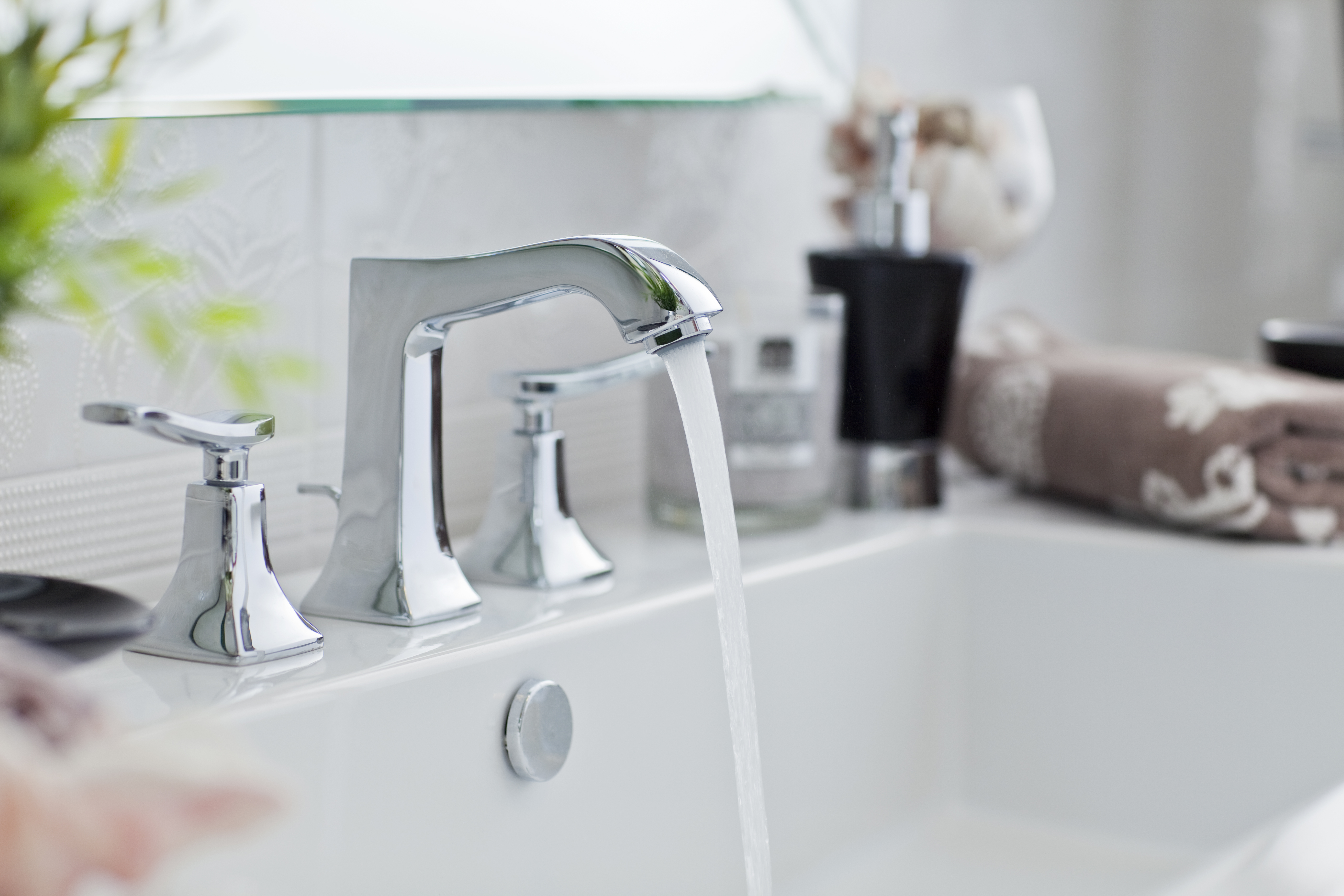 Sink with water running from the faucet