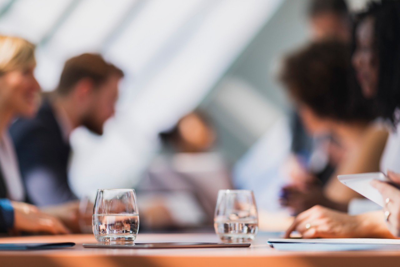 glasses of water conference table