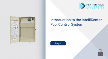 IntelliCenter. Text: Introduction to the IntelliCenter Pool Control System. Duration 15 min. Lock symbol.