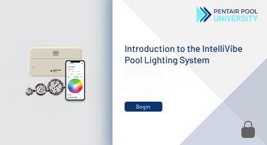 IntelliVibe. Text: Introduction to the IntelliVibe Pool Lighting System. Duration 15 min. Lock Symbol.